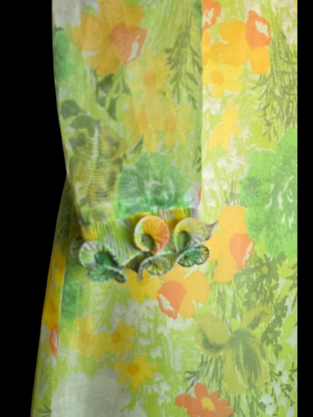 VTG 60s Mod Hippie Dress Long Chiffon Green Daisy Floral Formal Hostess Gown - Picture 4 of 11